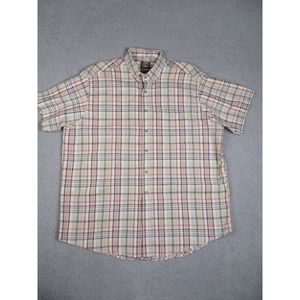 Vintage‎ Creekwood Shirt Mens 2XL Beige Plaid Button Down Linen Cotton USA Made